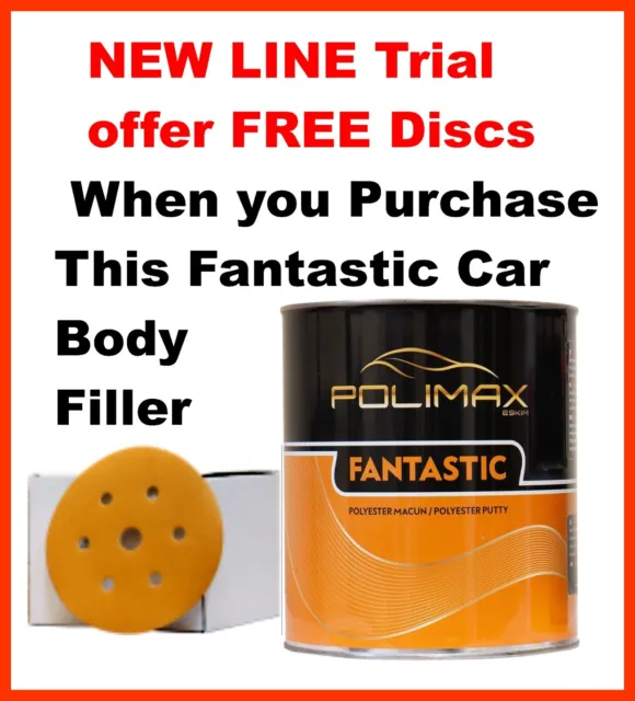 CAR BODY FILLER OFFER  Large 3 Litre Body Filler and 1 Box 320 Grit Discs FREE