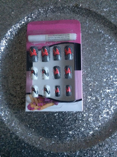 Kit Faux Ongles Nail Art - 12 Capsules + Colle + Strass 3D French - Pour Mariage, Soirée - Neuf