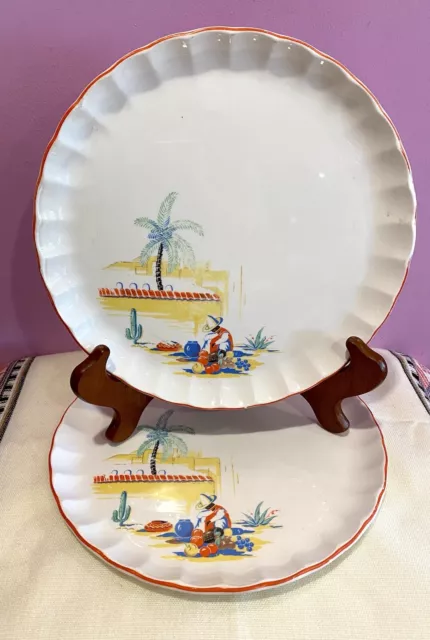 VTG ( 30s-50s) ) W.S. George Bolero "SLEEPING  MEXICAN"  2 DINNER PLATES 9 1/4"