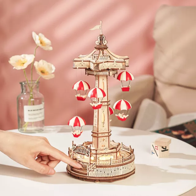 ROKR Parachute Tower 3D Holz Puzzle LED Spieluhr Home Decor Erwachsene Geschenk