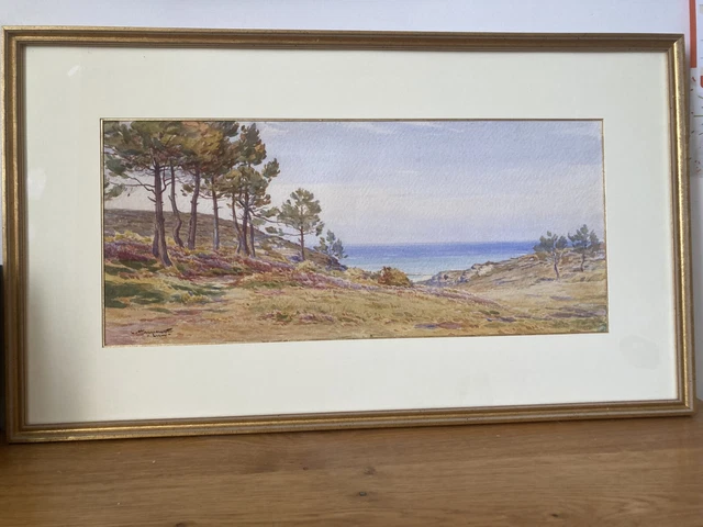 Tableau ancien aquarelle art naïf paysage monastère