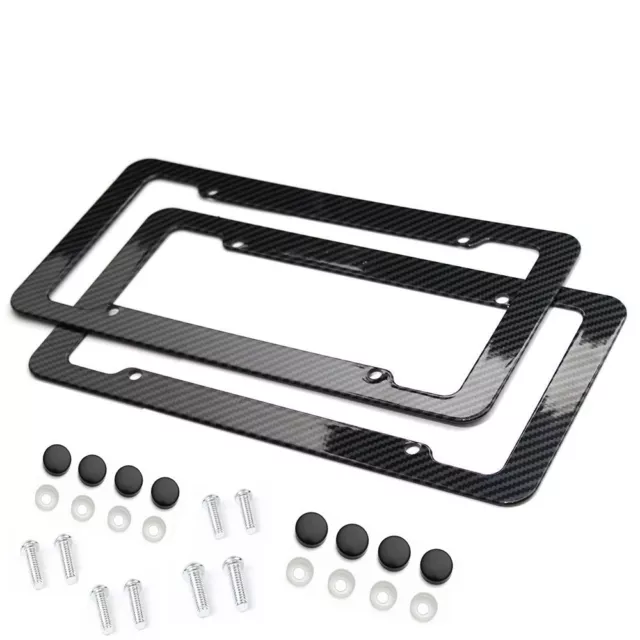 2pc For Front & Rear Braket Set Carbon Fiber Style Plastic License Plate Frames