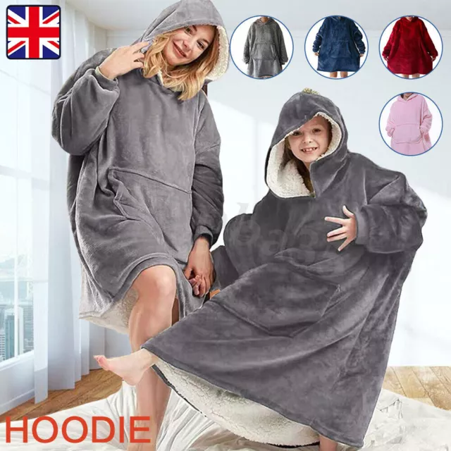 Adult Oversized Hoodie Wearable Blanket Long Sweatshirt Soft Fleece Cosy Warm