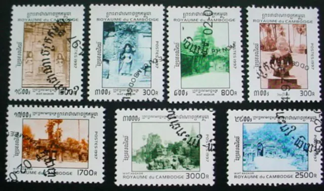 Cambodia 1997: Angkor Wat: Set Of 7 Mnh Stamps From Precancelled Sheets