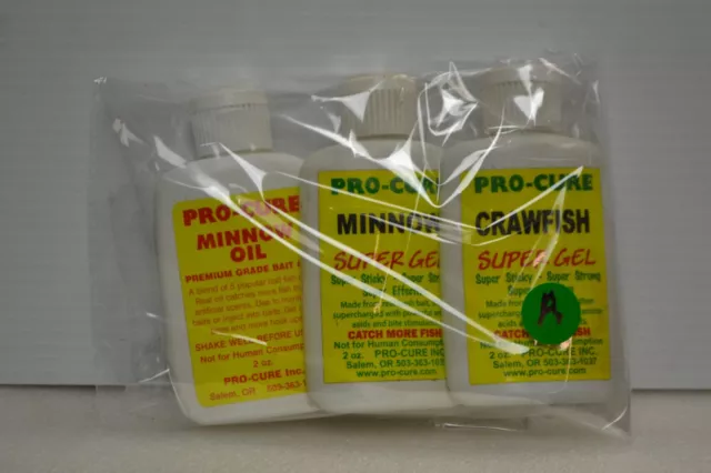 Pro-Cure 2oz lot of 3 Crawfish/Minnow Sup Gel / Minnow oil 2