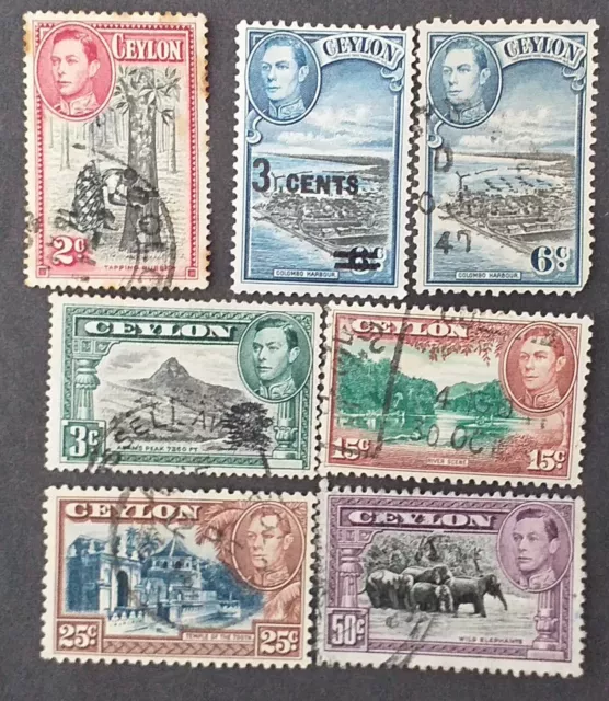 Ceylon 2 cents - 50 cents 1938 KGVI 7 stamps value ''Pictorials''  Sg;LK386-396 