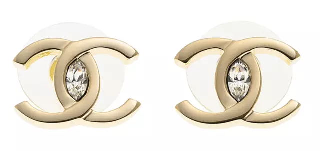 NIB 2023 B23 Chanel Classic CC Logo Gold Crystal Stud Earrings Large Sold  Out $1,169.10 - PicClick
