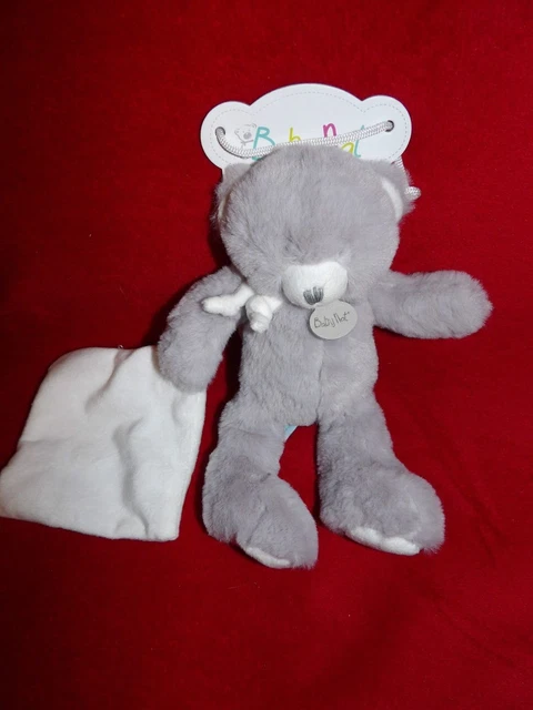 Doudou Peluche Babynat Pap'Ours Gris Mouchoir Blanc 25 cm Neuf