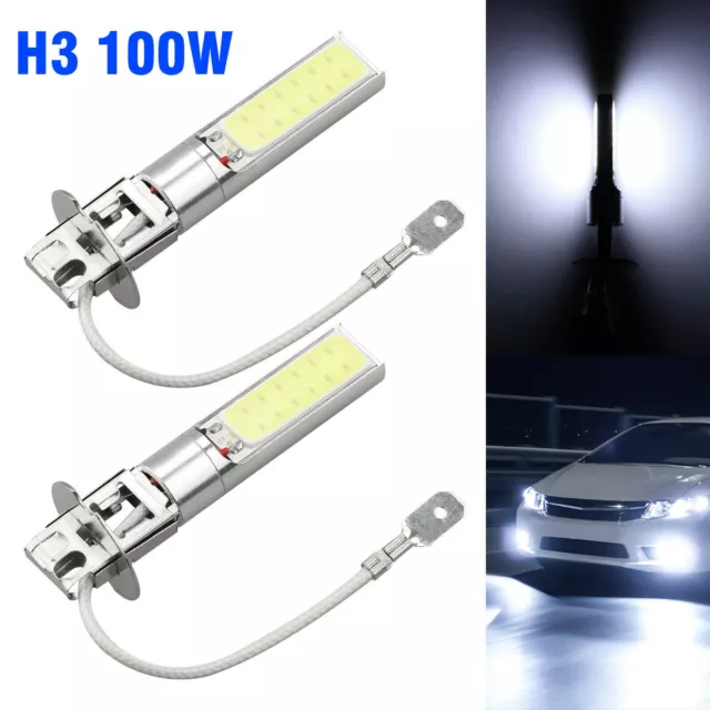 2X H3 100W LED Fog Light Bulbs Car Driving Lamp DRL 6000K White High Power