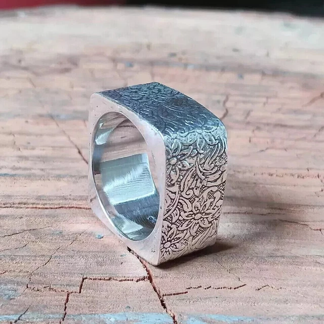 ANILLO DE SELLO de plata 925 para hombre cubo anillo de corte