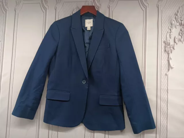 J. Crew Suiting Womens Blazer Jacket SZ 4 Navy Blue Stretch 100% Cotton Pristine