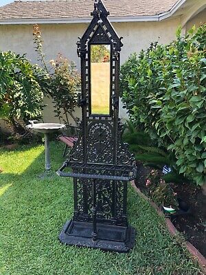 Vintage Cast Iron Tree Hall With Mirror And 5 Hooks  71" Tall Made In Japan