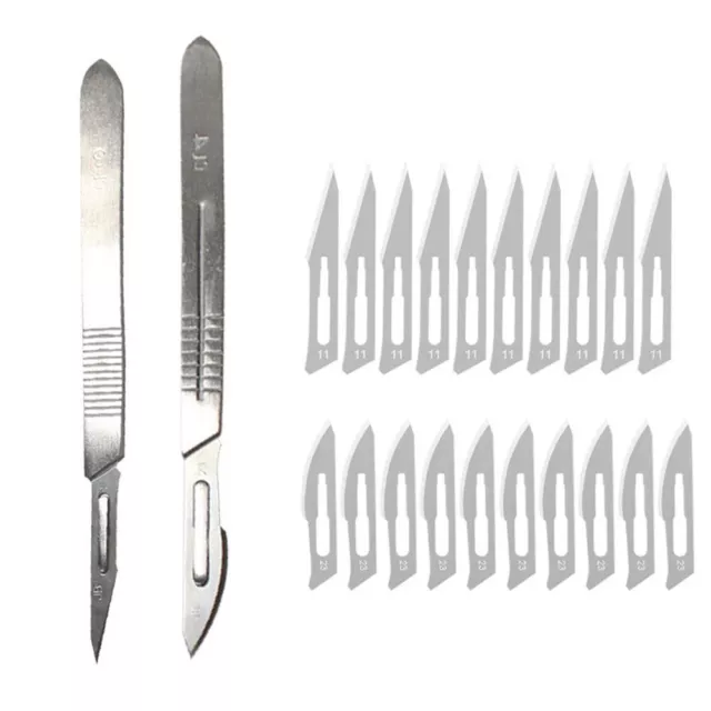 45/50mm Lame 2pcs Manche de Scalpel & 20pcs Scalpel Lames Courbé Coupe Bord