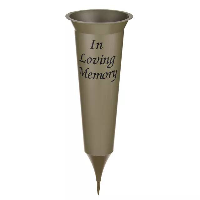 Gold Spike Grave Flower Vase. Memorial Flute Cone Crem Funeral Tribute Display