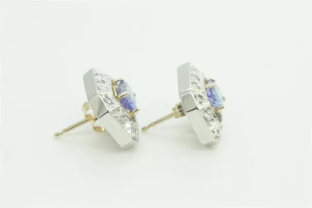 Estate Sale 14k Multi-Tone Gold Tanzanite Diamond Stud Earrings 0.36 TCW 2