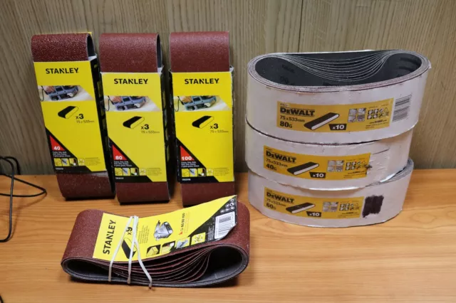 Stanley Dewalt 75 x 533mm belt sanding sander belts 40g 60g 80g 100g