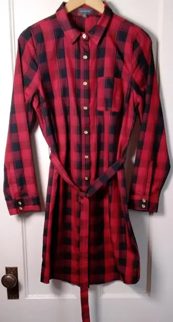 The Limited Red Black Plaid Belted Collared Long Sleeve Button-Up Shirt Dress S