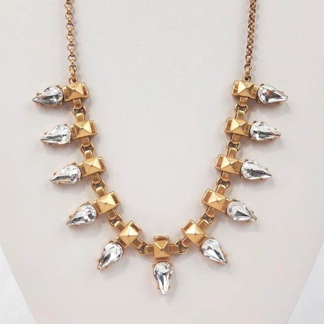 J Crew Tear Drop Rhinestone Gold Tone Necklace