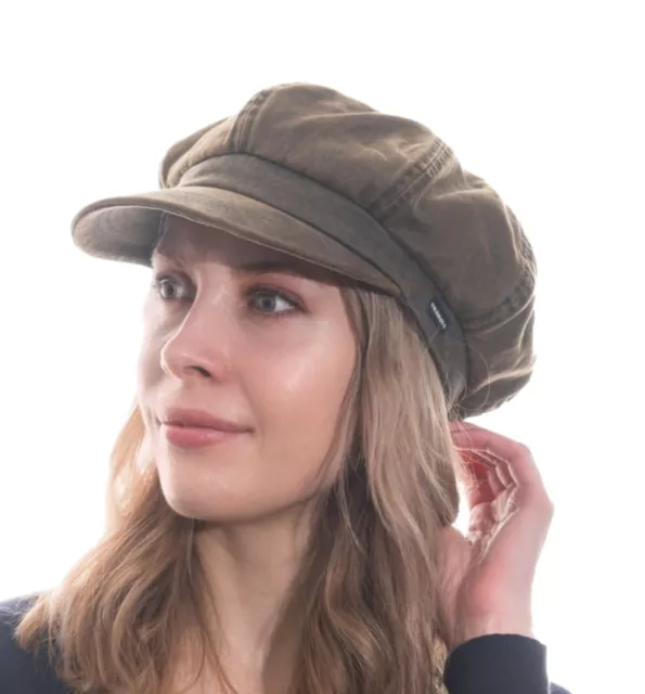 Baker Boy Hat Newsboy Cap Brown Waxed Cotton Showerproof Hat