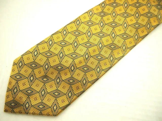 Jos A Bank Mens Necktie Tie Gold Blue Geometric Silk 60"
