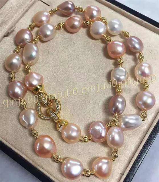 Gorgeous 7-13mm Natural South Sea Baroque Pink Purple Pearl Necklace 14-36''