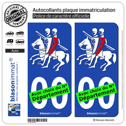 2 Stickers autocollants plaque immatriculation Auto : Cavaliers des Templiers