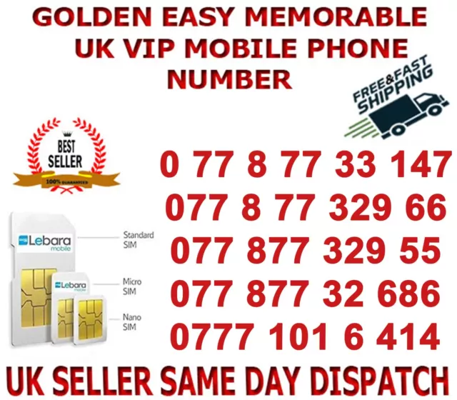 GOLDEN EASY MEMORABLE UK VIP MOBILE PHONE NUMBER  ( Lebara Network) ( B 40)