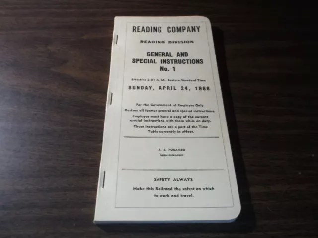 April 1966 Reading Company Reading Division Special Instructions #1