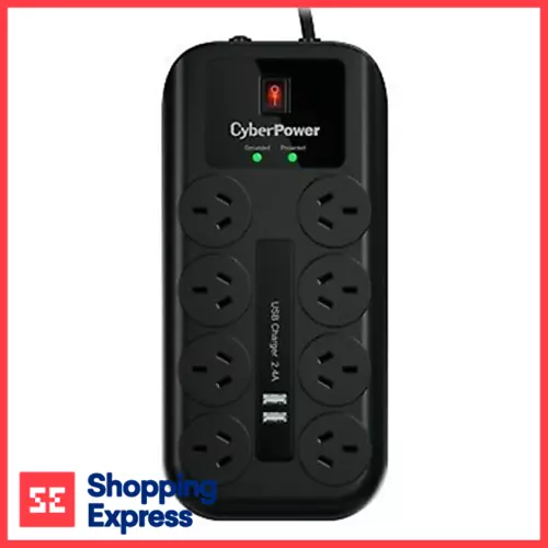 CyberPower 8 Way Power Board Outlet Surge Protector 2 USB Ports Charger