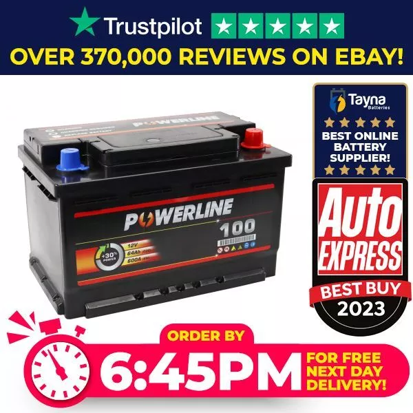 Powerline 100 Car Battery 12V 60Ah 600A - fits many Audi BMW Ford etc