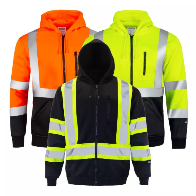 Men's ANSI Class 3 High Visibility Class 3 Sweatshirt, Full Zip Hooded Jorestech