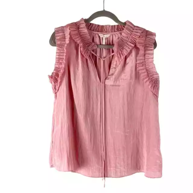 Rebecca Taylor Top Womens Large Pink Pleated Ruffle Sleeveless Blouse Romantic