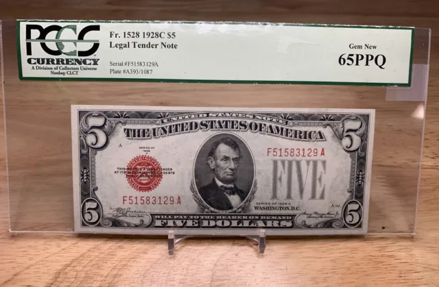 Pcgs65 1928C $5 Legal Tender Note Red Seal Fr.1528 Pcgs 65 Ppq (Not Pmg)