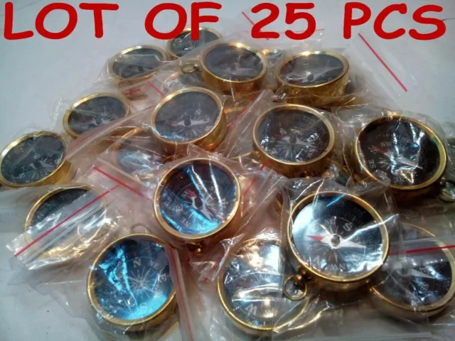 Lot of 25 PCs Handmade Nautical Maritime Brass Pocket Compass Key Chain Gift