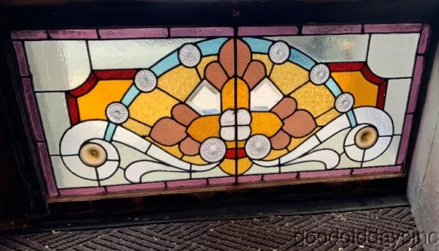 Antique Victorian Stained Leaded Glass Transom Window from Chicago 42" x 20"