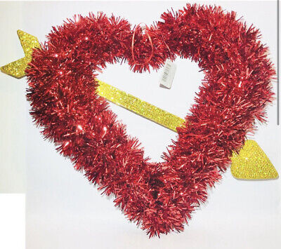 Ashland Large 15” Red Tinsel Heart Shaped Wreath With Gold Arrow Valentines NEW