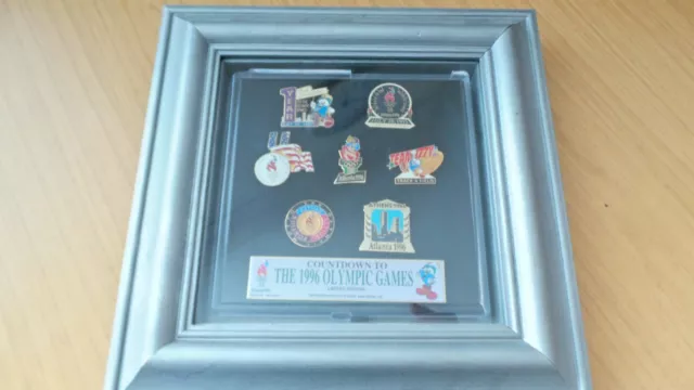 BM473: Atlanta 1996 Xerox Olympic Games  Countdown Pin Badge Set Framed