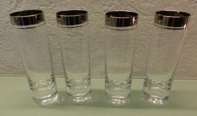 4x alte Ingrid-Glas Sektglas/Sektflöte doppelter 24 Karat Platinrand 70 Jahre