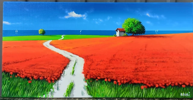 Roberto Mauri "Paesaggio a colori rosso" olio su tela