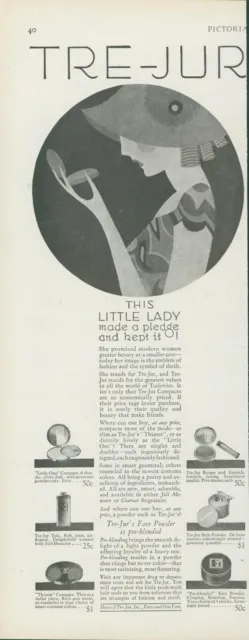 1928 Tre Jur Face Powder Pre Blended Woman Hat Dress Vintage Print Ad PR1