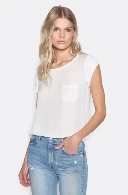Joie Rancher SILK Cap Sleeve Top with pocket in White/Porcelain Size XXS $158