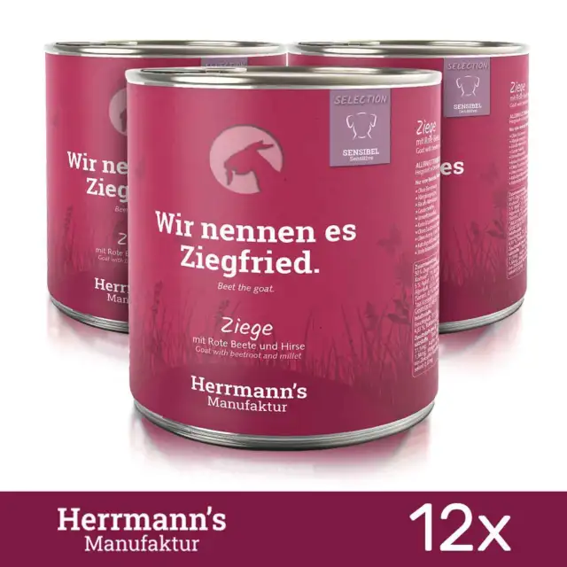 18 x Herrmanns comida para perro cabra con remolacha, mijo MHD enero 800 gr 2024