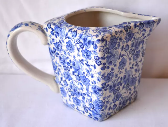 SR & Co England Blue & White Square Chintz Jug 1pt 11.5cm high