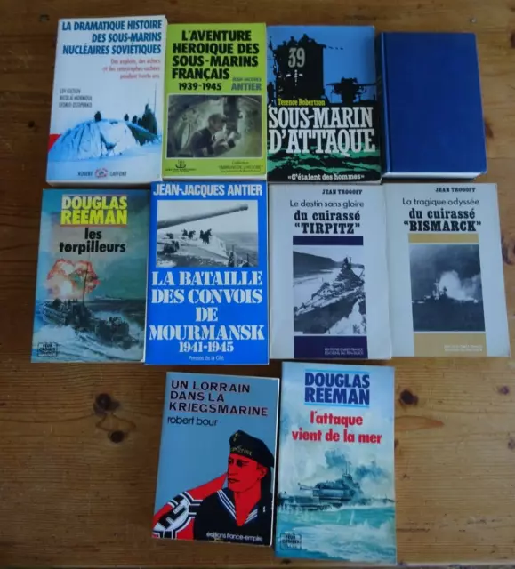 Lot de 10 Livres Marine Militaire  Sous-Marin Militaria  Histoire  Guerre 2