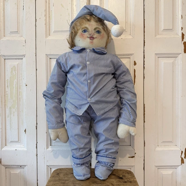 VINTAGE CLOTH DOLL Large Hand-painted Face Pyjamas Andy Pandy? Toddler ...