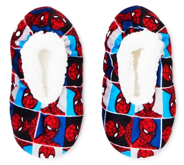 SPIDER-MAN MARVEL SUPERHERO Fuzzy Babba Slippers Size 3T-4T (Shoe Size 8-10) NWT