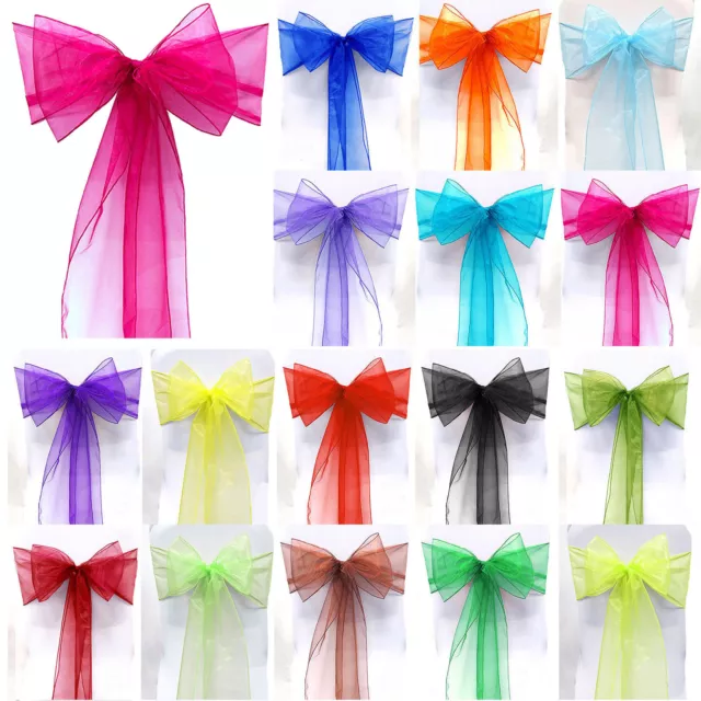 1 10 25 50 100 Organza Sashes Chair Cover Bow Sash BOW  BOWS Wedding Party UK