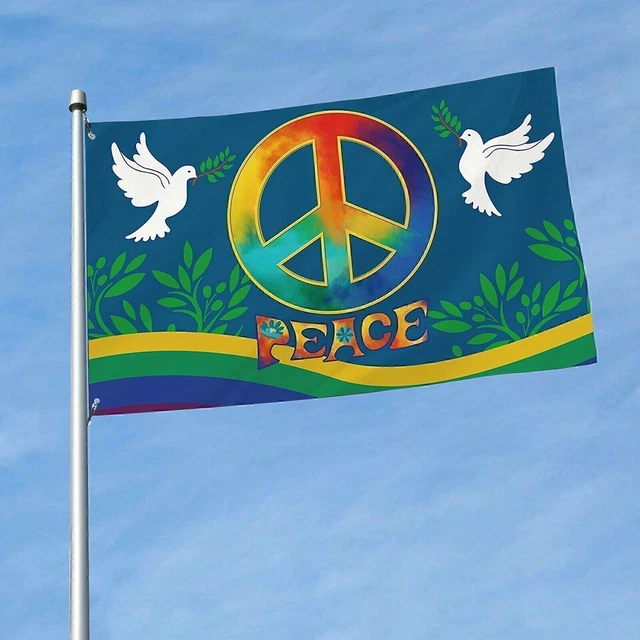 FLAGGE FRIEDEN IN DER WELT MIT KARTE 150x90cm - PEACE FAHNE 90 x 150 cm