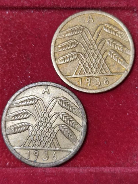 2 x 5 Reichspfennig 1936  A+A   Deutsches Reich