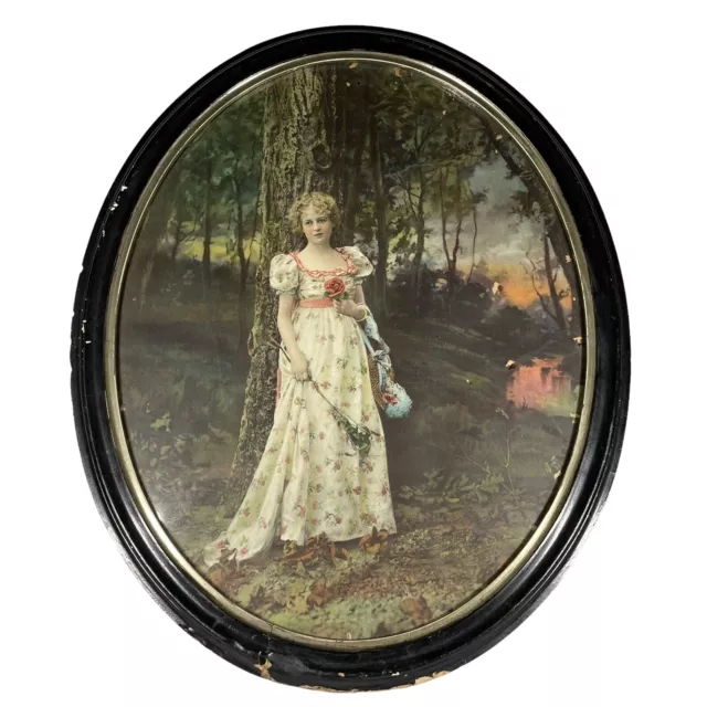 Antique Chromolithograph “Woman in Woods” by Ullman Mfg